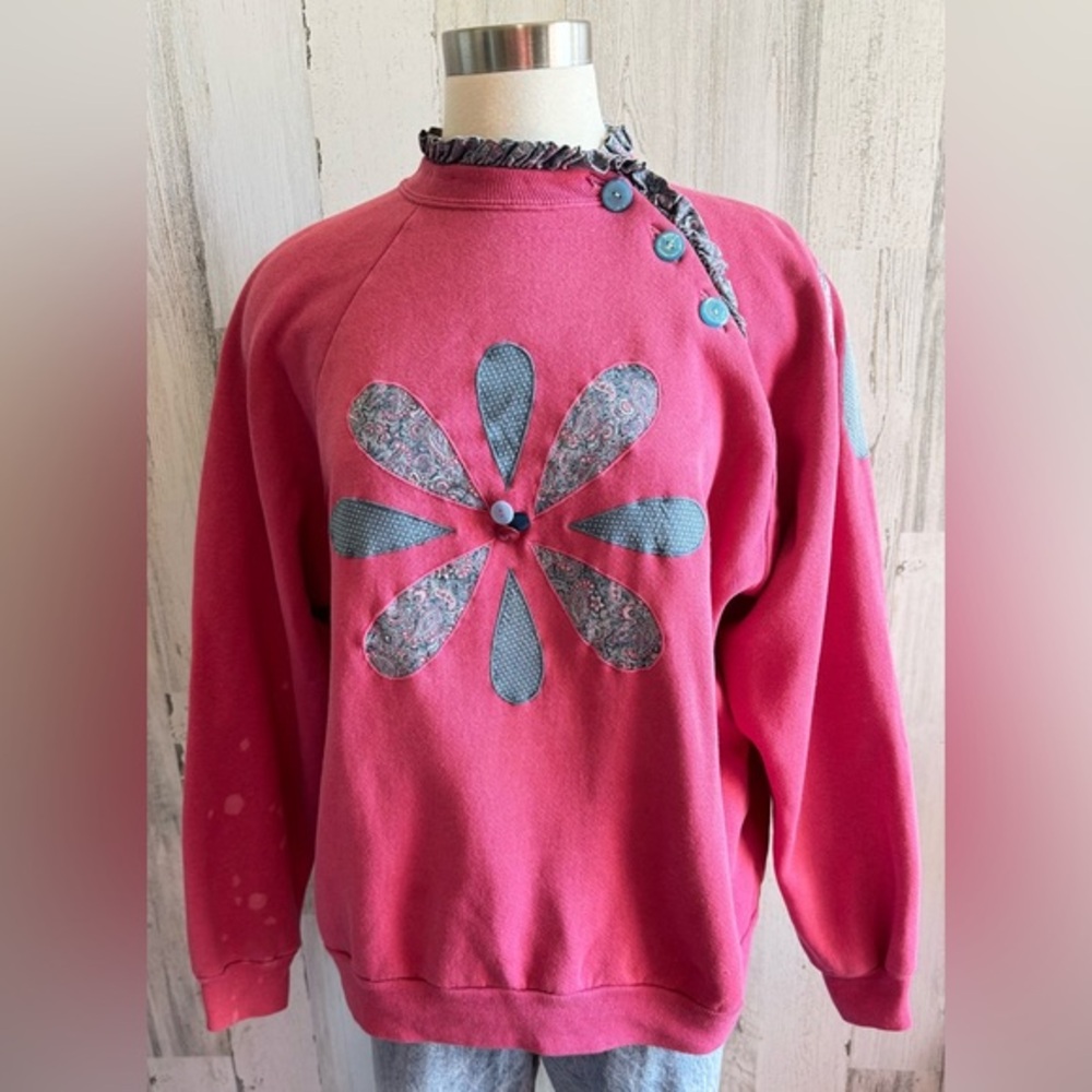 Vintage Floral Appliqué Cottagecore DIY Grunge Sweatshirt XL Hanes‎ Her Way - Picture 7 of 7